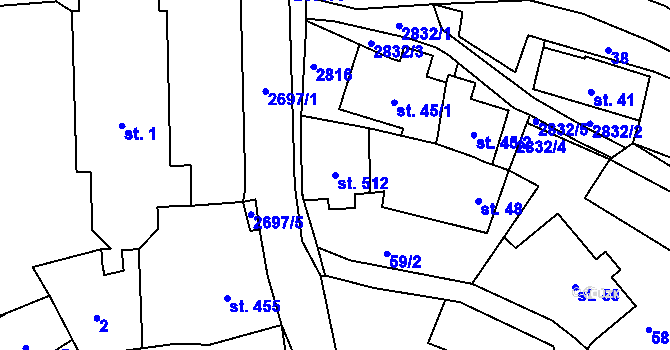 Parcela st. 512 v KÚ Loučky u Turnova, Katastrální mapa