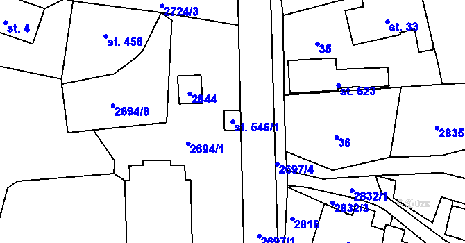 Parcela st. 546/1 v KÚ Loučky u Turnova, Katastrální mapa