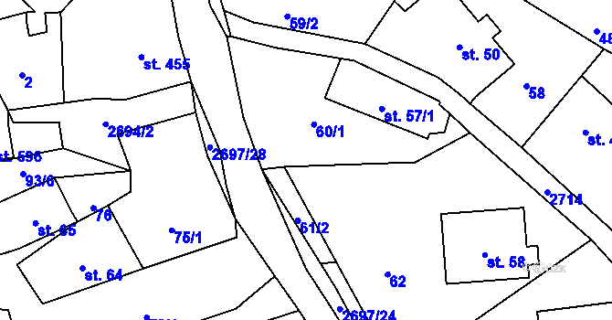 Parcela st. 60/3 v KÚ Loučky u Turnova, Katastrální mapa
