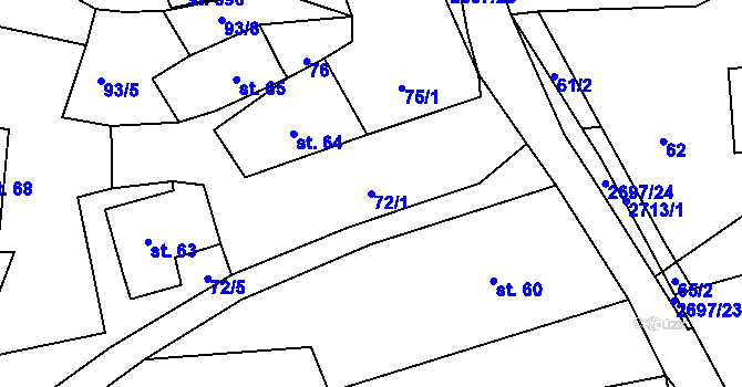 Parcela st. 72/1 v KÚ Loučky u Turnova, Katastrální mapa
