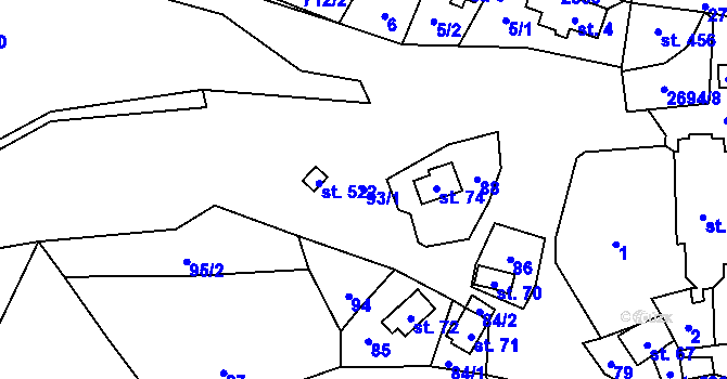 Parcela st. 93/1 v KÚ Loučky u Turnova, Katastrální mapa