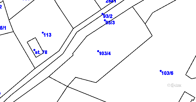 Parcela st. 103/4 v KÚ Loučky u Turnova, Katastrální mapa