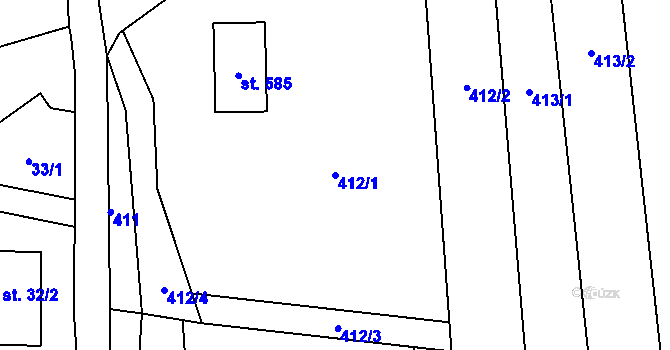Parcela st. 412/1 v KÚ Loučky u Turnova, Katastrální mapa