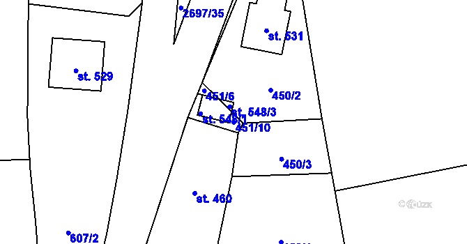 Parcela st. 451/10 v KÚ Loučky u Turnova, Katastrální mapa