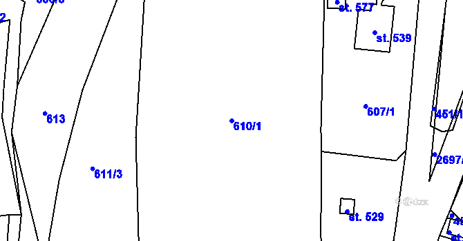 Parcela st. 610/1 v KÚ Loučky u Turnova, Katastrální mapa