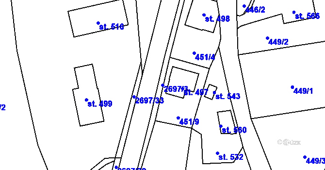Parcela st. 2697/3 v KÚ Loučky u Turnova, Katastrální mapa