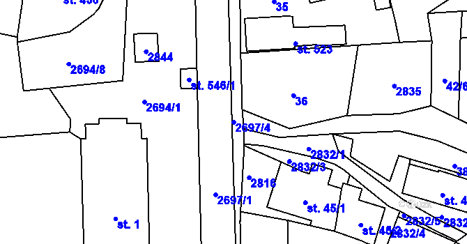 Parcela st. 2697/4 v KÚ Loučky u Turnova, Katastrální mapa