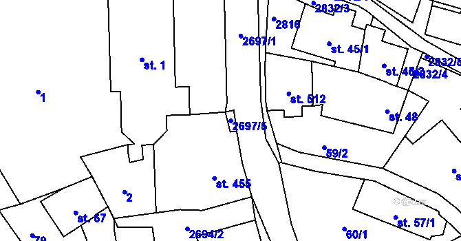 Parcela st. 2697/5 v KÚ Loučky u Turnova, Katastrální mapa