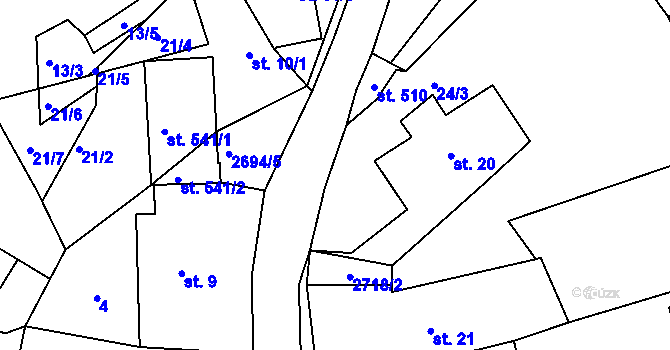 Parcela st. 2697/7 v KÚ Loučky u Turnova, Katastrální mapa
