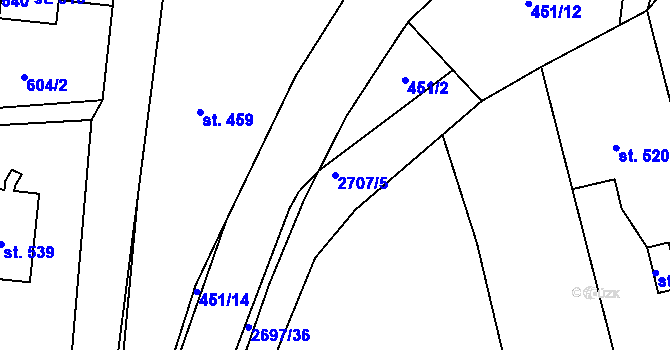 Parcela st. 2707/5 v KÚ Loučky u Turnova, Katastrální mapa