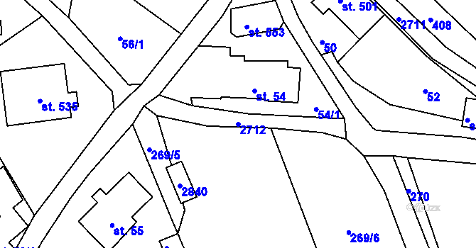 Parcela st. 2712 v KÚ Loučky u Turnova, Katastrální mapa
