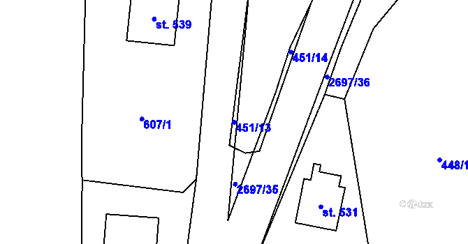 Parcela st. 451/13 v KÚ Loučky u Turnova, Katastrální mapa