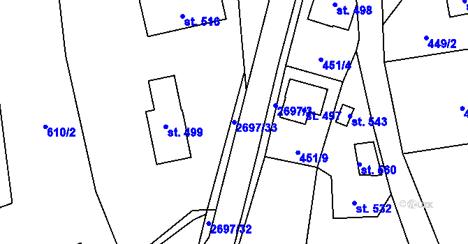 Parcela st. 2697/33 v KÚ Loučky u Turnova, Katastrální mapa