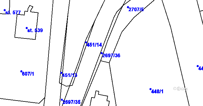 Parcela st. 2697/36 v KÚ Loučky u Turnova, Katastrální mapa