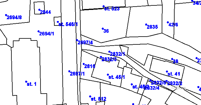 Parcela st. 2832 v KÚ Loučky u Turnova, Katastrální mapa