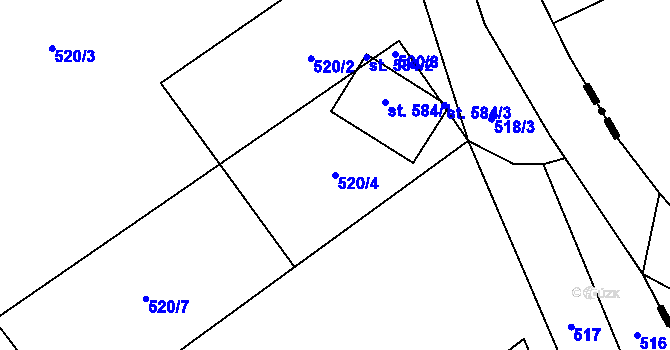 Parcela st. 520/4 v KÚ Loučky u Turnova, Katastrální mapa