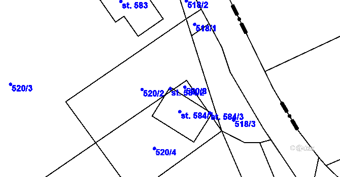 Parcela st. 584/2 v KÚ Loučky u Turnova, Katastrální mapa