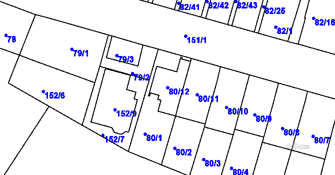 Parcela st. 80/12 v KÚ Klokoty, Katastrální mapa