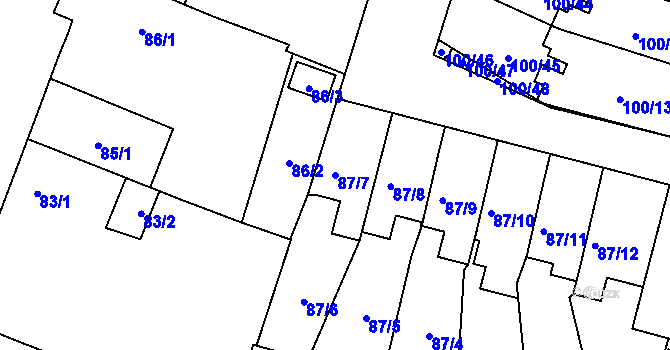 Parcela st. 87/7 v KÚ Klokoty, Katastrální mapa