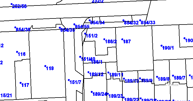Parcela st. 186 v KÚ Klokoty, Katastrální mapa