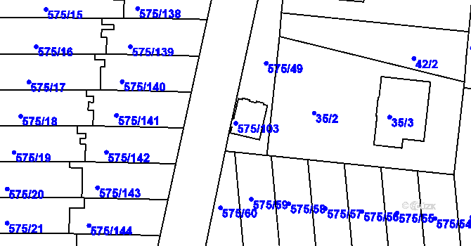 Parcela st. 575/103 v KÚ Klokoty, Katastrální mapa