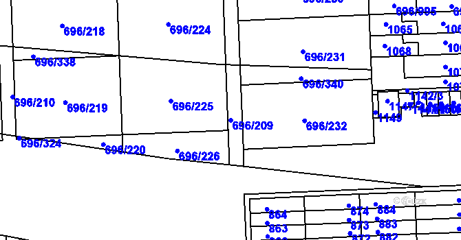 Parcela st. 696/209 v KÚ Klokoty, Katastrální mapa