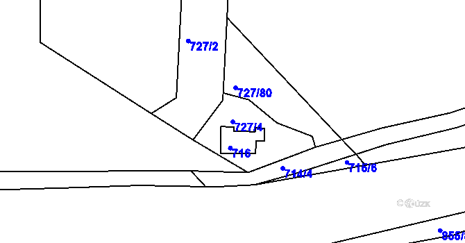Parcela st. 727/4 v KÚ Klokoty, Katastrální mapa