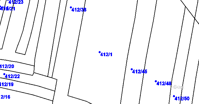Parcela st. 412/1 v KÚ Klokoty, Katastrální mapa