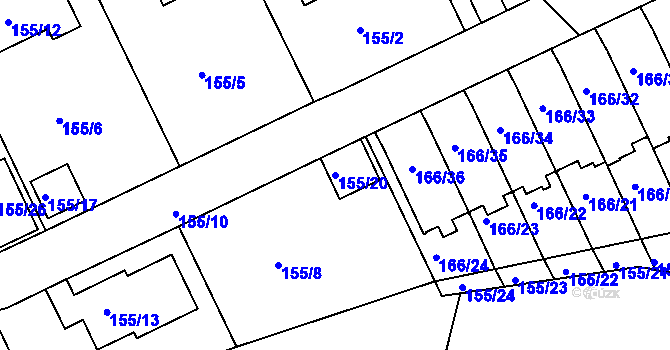 Parcela st. 155/20 v KÚ Klokoty, Katastrální mapa