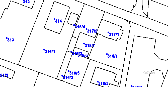Parcela st. 318/7 v KÚ Klokoty, Katastrální mapa