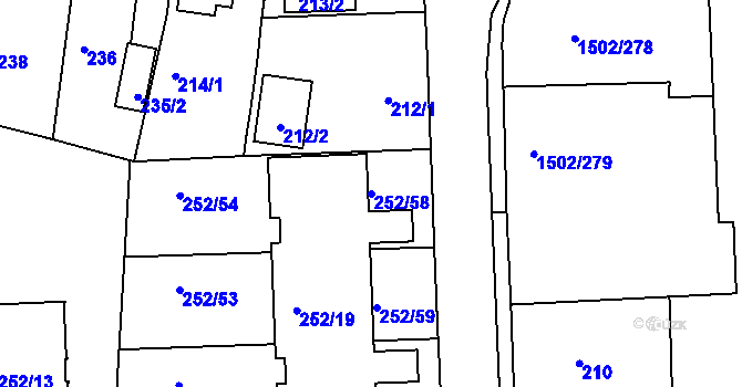 Parcela st. 252/58 v KÚ Klokoty, Katastrální mapa