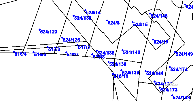 Parcela st. 524/136 v KÚ Klokoty, Katastrální mapa