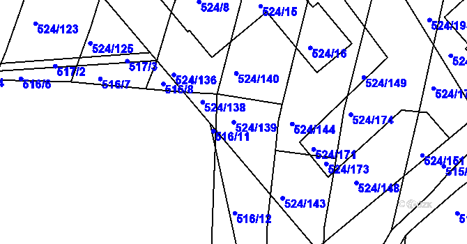 Parcela st. 524/139 v KÚ Klokoty, Katastrální mapa
