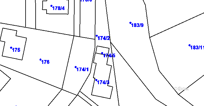 Parcela st. 174/5 v KÚ Klokoty, Katastrální mapa