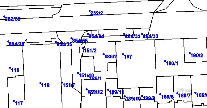 Parcela st. 186/2 v KÚ Klokoty, Katastrální mapa
