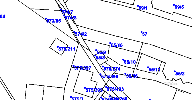 Parcela st. 55/9 v KÚ Klokoty, Katastrální mapa