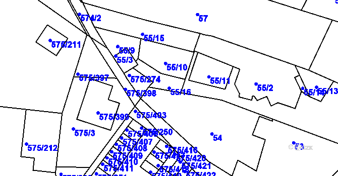 Parcela st. 55/16 v KÚ Klokoty, Katastrální mapa