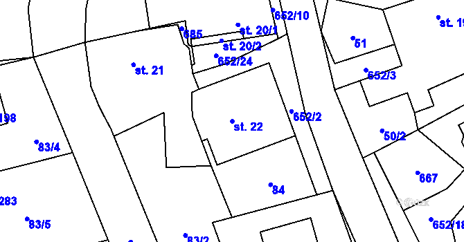 Parcela st. 22 v KÚ Klopina, Katastrální mapa