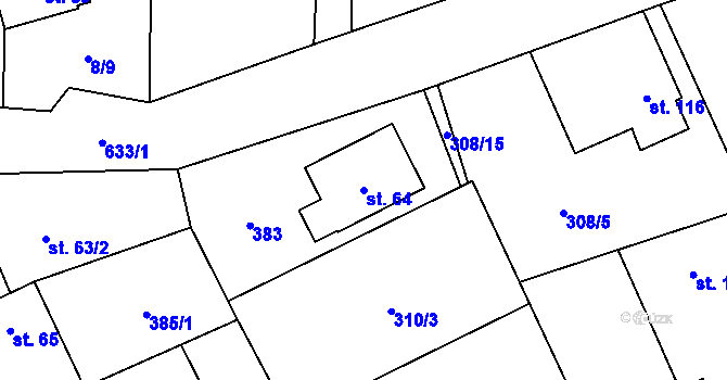 Parcela st. 64 v KÚ Klopina, Katastrální mapa