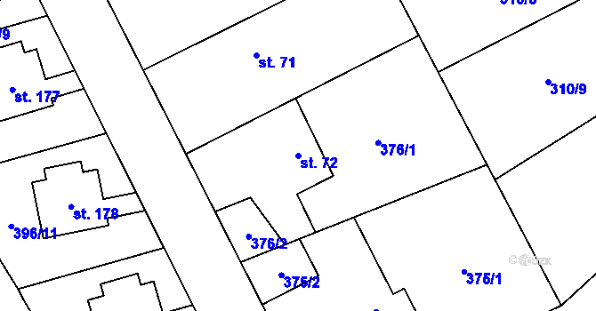 Parcela st. 72 v KÚ Klopina, Katastrální mapa
