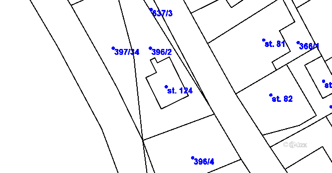 Parcela st. 124 v KÚ Klopina, Katastrální mapa