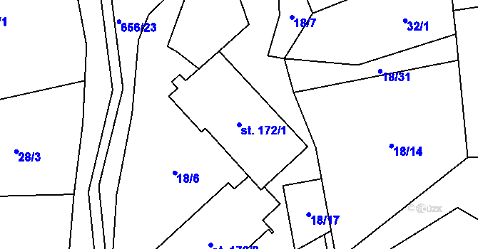 Parcela st. 172/1 v KÚ Klopina, Katastrální mapa