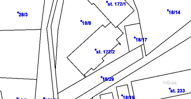 Parcela st. 172/2 v KÚ Klopina, Katastrální mapa