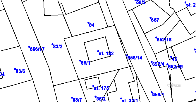 Parcela st. 182 v KÚ Klopina, Katastrální mapa