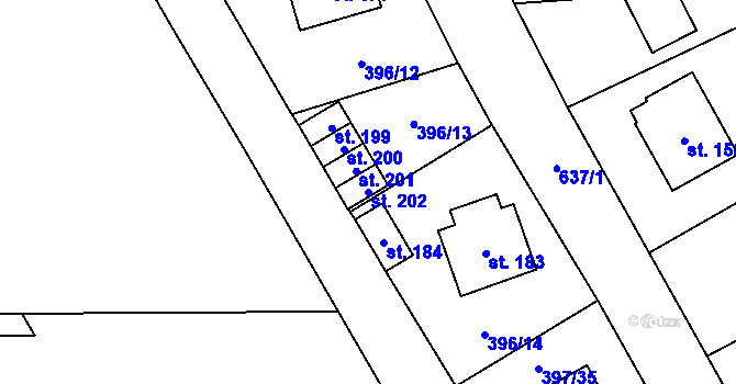 Parcela st. 202 v KÚ Klopina, Katastrální mapa
