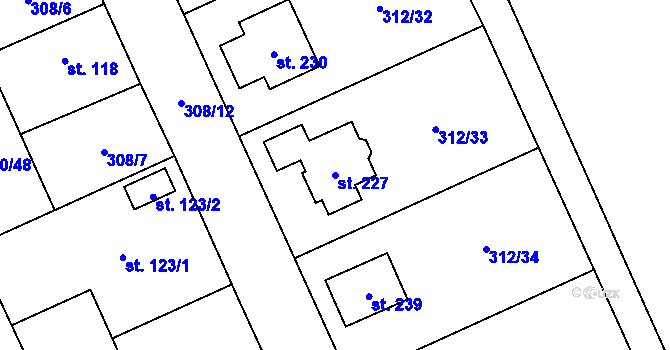 Parcela st. 227 v KÚ Klopina, Katastrální mapa