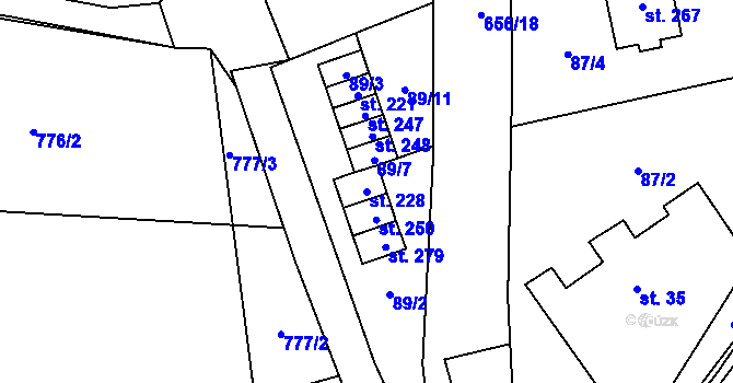 Parcela st. 228 v KÚ Klopina, Katastrální mapa
