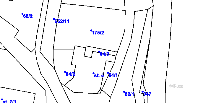 Parcela st. 64/3 v KÚ Klopina, Katastrální mapa