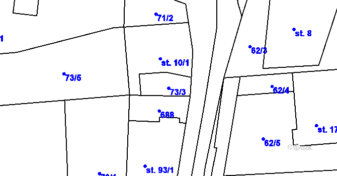 Parcela st. 73/3 v KÚ Klopina, Katastrální mapa