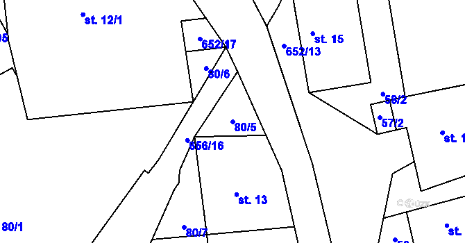 Parcela st. 80/5 v KÚ Klopina, Katastrální mapa